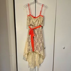 Ivory lace Dress with coral trim | Size M | NWT